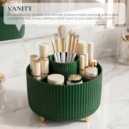 KONVINIT Pencil Pen Holder for Desk, 5 Slots 360-Degree Rotating Desktop Organizer, Cute Desk Organizers and Accessories for School, Home, Office and Art Supply, Dark Green - Image 5