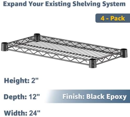 12"x24" Black Wire Shelf 4-Pack | NSF Commercial Heavy Duty Storage Rack Add-On Shelving - Image 2