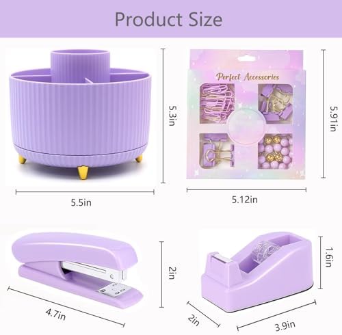 Office Supplies,School Supplies,Purple Desk Accessories,Desk Organizer,Scissors,Stapler,Tape Dispenser,Binder Clips,Staples,Staple Remover,Sticky Notes,Clear Tape,Pen,Ruler,Best Gift,11pcs - Image 6