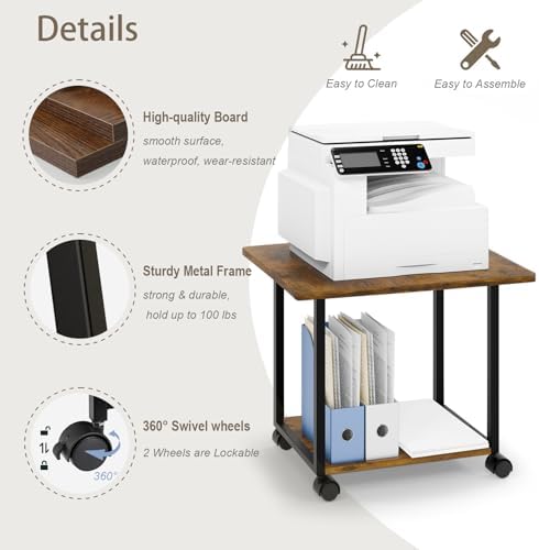 MARTY 22"x15.75" Large Printer Stand Under Desk, Rolling Cart Printer Table - Image 5