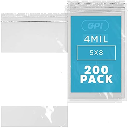 5" x 8" Zip Bags, 200 Pack, 4 Mil Heavy Duty, Write with White Block, GPI by GPI