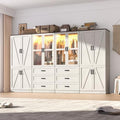 75" Tall Farmhouse 8 Doors Armoire Wardrobe Closet with 6 Drawers and LED,Freestanding Closet Wardrobe Cabinet for Bedroom with Hanging Rod,Wooden Armoire Storage Cabinet(Rustic Off White 8 Doors) by Hlivelood