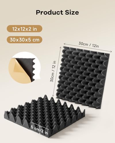 SD SODOCT 24 Pack Egg-Crate Acoustic Foam Panels, 12 x 12 x 2 Inches Self-Adhesive Sound Proof Foam Panels for Walls, High Density Acoustic Foam for Studio, Home Theater, and Recording Rooms, Black - Image 5
