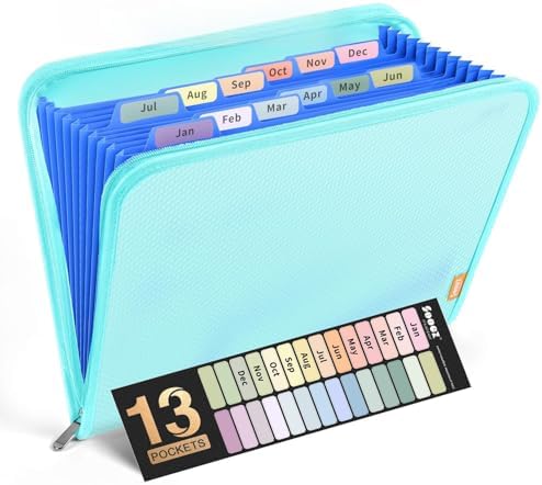 Sooez 13 Pocket Accordion File Organizer, Zipper Expanding File Folder A4 by Sooez