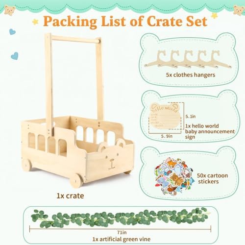 Large Wooden Baby Shower Crate Closet with Wheels and Handle - Image 4