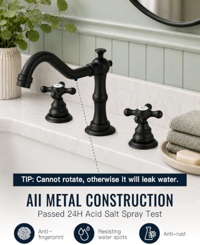 gotonovo Bathroom Faucet 3 Hole Vintage, Matte Black, H C Label - Image 2