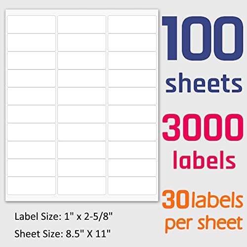 1" x 2-5/8" Shipping Address Labels 3000 Label Stickers Paper for Laser/Inkjet Printer 30 per Page Printable Mailing Labels - Matte, 100 Sheets - Image 7