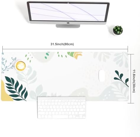 Faux Leather Large Mouse Pad, Office Desk Mat, 31.5"x11.8", Green White - Image 6