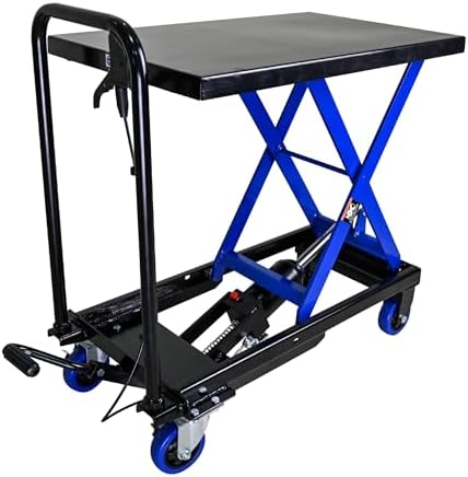Industrial Manual Hydraulic Lifting Trolley 500 Pound Capacity Single Shear Structure with Moving Wheels and Safety backrest Material Transportation Platform Trolley - Image 2