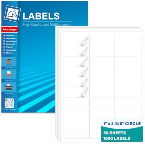 1" x 2-5/8" Address Labels for Laser & Inkjet Printers, 50 Sheets, 1500 Labels Sticker Paper, Shipping, Barcode, Mailing & Product Stickers, White Adhesive Labels with Free Template, Pony Packaging by PonyPackaging