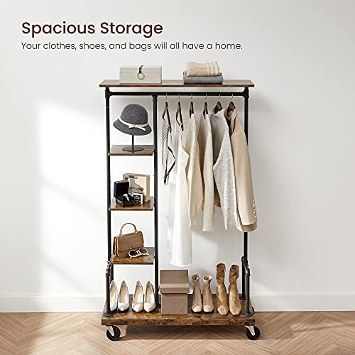 VASAGLE Clothes Rack, 5-Tier Garment Rack on Wheels, Industrial Pipe Style - Image 3