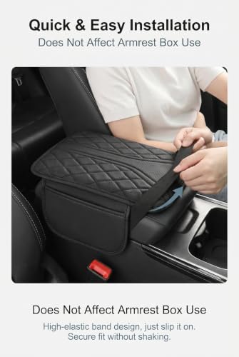 Car Center Console Cover, Middle Console Cushion with Storage Pockets, Leather Car Armrest Pad, Universal Arm Rest Cover for Vehicle Interior Accessories (Black) - Image 6