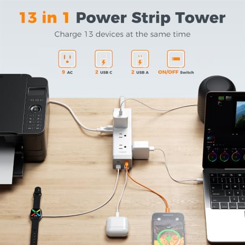 TESSAN Flat Plug Surge Protector Power Strip with 1050J, 1875W 15A - Image 2