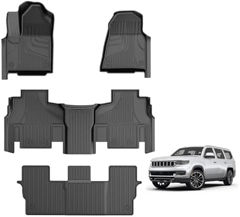 Floor Mats Compatible with 2022-2024 2025 Jeep Wagoneer 8-Seat (NOT for 7-Seat/L/S/Grand Cherokee) : Custom Fit All Weather TPE Heavy Duty Car Floor Liners Wagoneer Accessories by AOMSAZTO