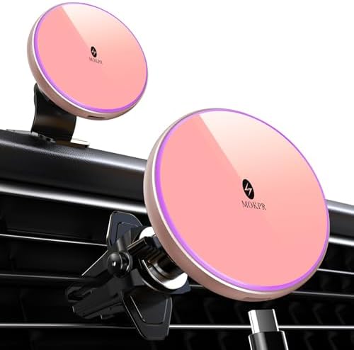 for Magsafe Car Mount Charger 15W LED RGB Car Phone Holder for Dash Vent by MOKPR
