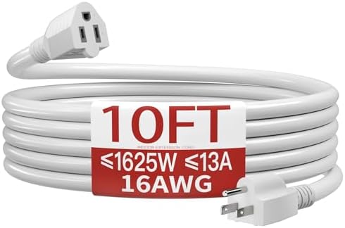 Skrizcable 16/3 Short Extension Cord 10 FT, White Extension Cord Indoor by Skrizcable