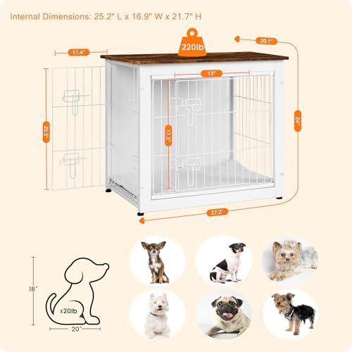 DWANTON 27" Dog Crate Furniture, Dog Kennel Indoor, with Waterproof Cushion - Image 3