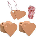 100PCS Heart Shaped Kraft Paper Gift Tags with 33 Feet Twine, Brown Blank Hang Tags for Wedding Favors, Valentines Day Present Wrapping, DIY Crafts and Party Name Labels by Ycfish