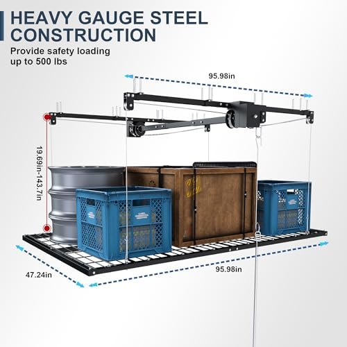 Black 4x8 FT Overhead Garage Storage Rack for High Ceilings 10-12 FT - Image 7