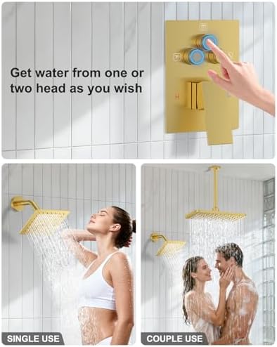 Brushed Gold Dual Shower System 11" Rain+6" Wall Head& 6-Mode Handheld - Image 3