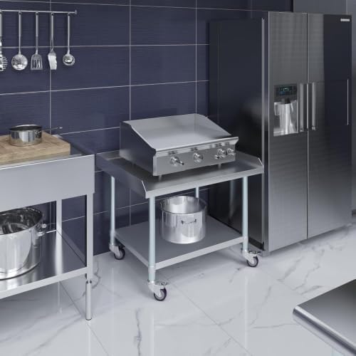 30" x 36" Stainless Steel Rolling Equipment Stand with Wheels | Mobile Commercial Kitchen Work Table for Restaurant, Bakery & Foodservice | NSF Certified - Image 7