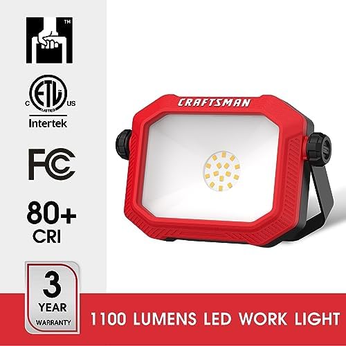 CRAFTSMAN 1100 Lumens 4000K LED Tiltable Portable Work Light with 2-IN-1 Adjustable Metal Rotating Stand and Handle, Impact-Resistant Glass Lens, 5FT Power Cord, ETL, 2 Count(Pack of 1) - Image 3