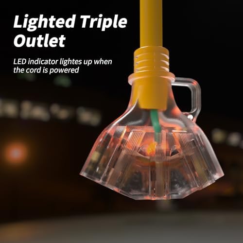 PlugSaf 2 FT 12 Gauge Yellow Heavy Duty Outdoor Extension Cord Waterproof - Image 6