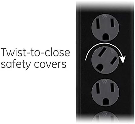 GE Surge Protector Power Strip, 8 Ft Extension Cord, 6 Outlet Extender, 800 Joules, Flat Plug, Twist-to-Close Safety Covers, UL Listed, Black, 54643 2 Count (Pack of 12) - Image 5