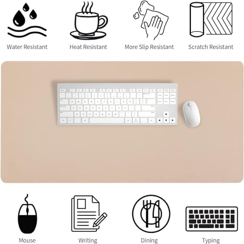 Bloss Leather Desk Mat, Mouse Pad, Waterproof Small Desk Pad, Desk Matt for Desktop, Non-Slip Desk Pad Mat for Office Work/Home - Beige (27.6 x 13.8 Inches) - Image 4
