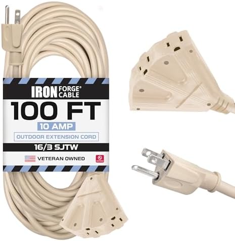 Iron Forge Cable 16 Gauge Beige Extension Cord Multi Outlet, 100 Ft - SJTW by IronForgeCable