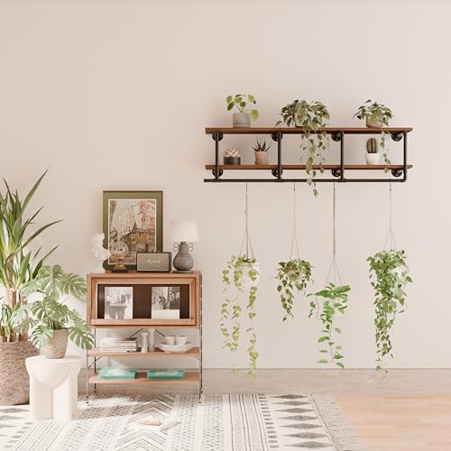 Wall Mounted Clothes Rack 12 Inch Deep, 60 Inch Heavy Duty Garment Rack with Real Walnut Wood Shelf, Multi-Purpose Hanging Rod & Space-Saving Closet Storage Organizer - Image 6