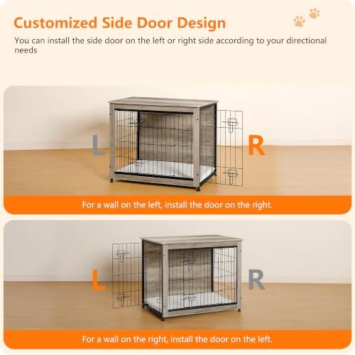DWANTON 32.5" Dog Crate Furniture with Cushion, Wooden Kennel Table Indoor - Image 3
