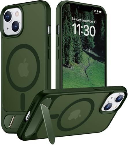 Temdan Magnetic Compatible with iPhone 14 Case/iPhone 13 Case,[Built-in Invisible Kickstand][Compatible with MagSafe][Military Grade Shockproof] Slim Translucent Matte Phone Case for iPhone 14/13 6.1" by Temdan