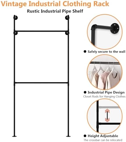 Industrial Pipe Garment Rack, Wall Mounted Clothing Organizer for Walk-in Wardrobe, Multi-Purpose Storage Solution, Heavy Duty, 399 * 220cm - Image 3