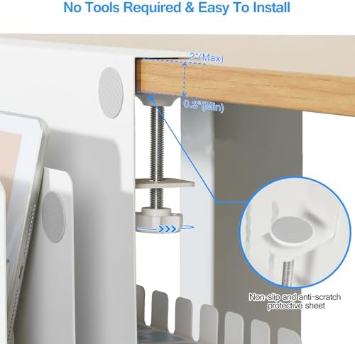 MAXECHO Desk Side Storage, Under Desk Laptop Mount, Table Side Hanging File Organizer, No Drill Clamp On Cable Management Tray, Laptop Holder with Magnetic Pen Holder for Office and Home, Load 22 Lbs - Image 2