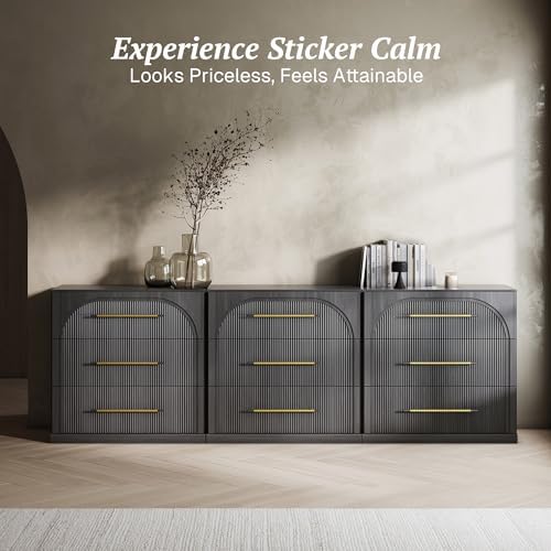 BELLEZE Bookcase with 3 Drawers, Set of 3 Modern Book Shelf with Metal Handle, 97'' Wood Bookshelves for Living Room Office Entryway (Ebony) - Image 5