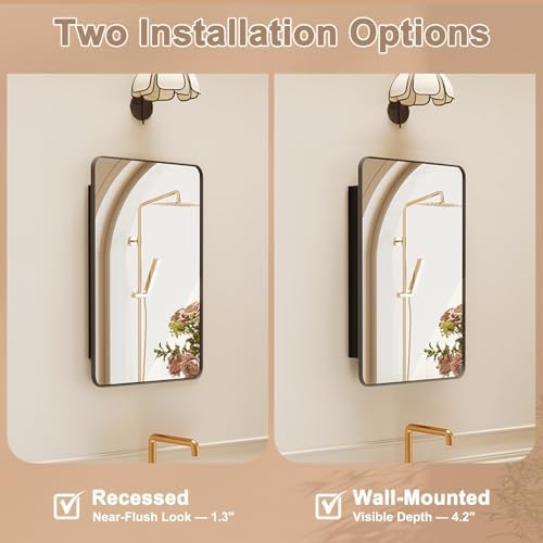 16x27.5 in Bathroom Medicine Cabinet with Mirror, Matte Black - Image 4