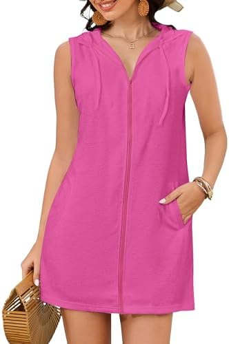Bsubseach Women Terry Cloth Swim Cover Up Sleeveless Zipper Beach Robe by Bsubseach