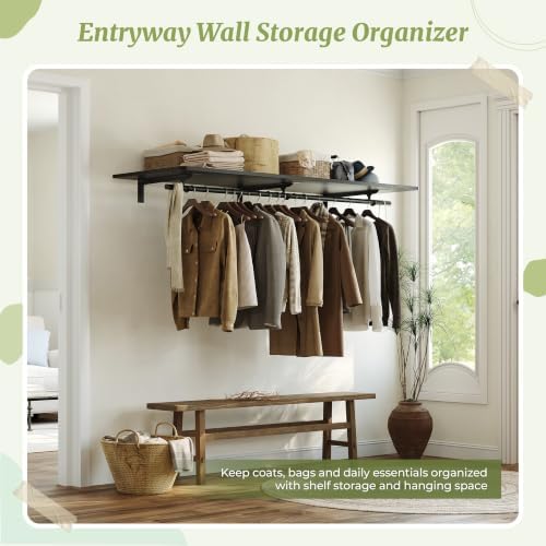 IAE Wall Mounted Clothes Rack with Shelf and Hanging Rod, 55x24in, Black - Image 4