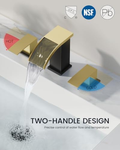 gotonovo Waterfall Bathroom Faucet 3 Hole Square Body,Brushed Gold&Black - Image 3