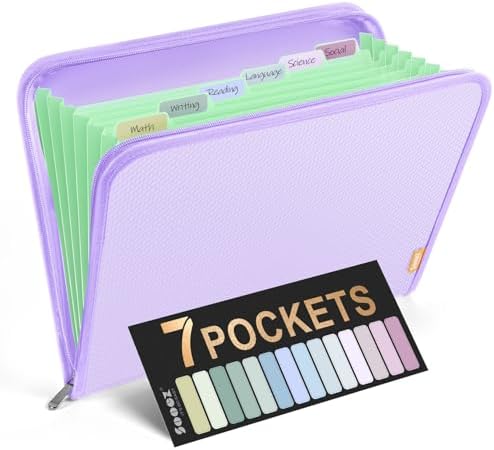 Sooez 7 Pockets Accordion File Organizer, Zipper Expanding File Folder A4 by Sooez