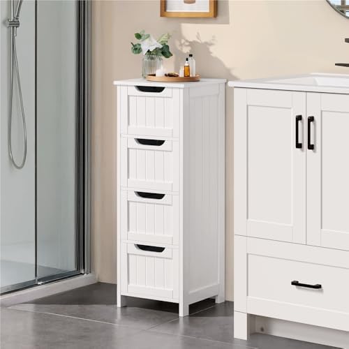 Yaheetech Bathroom Storage Cabinet, 12" W Slim 4-Drawer Design, White - Image 2