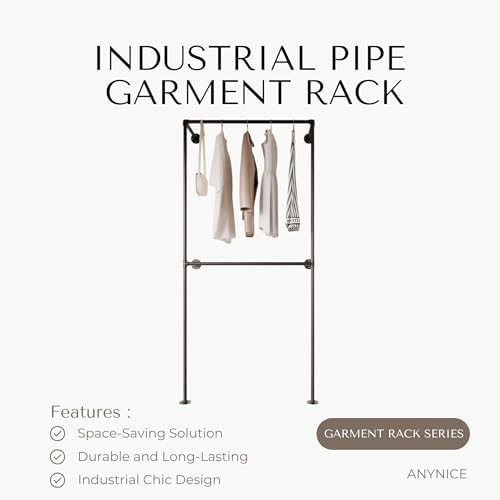 Industrial Pipe Clothing Rack, Wall Mounted Clothes Rack, 37.4", 2 Rods - Image 2