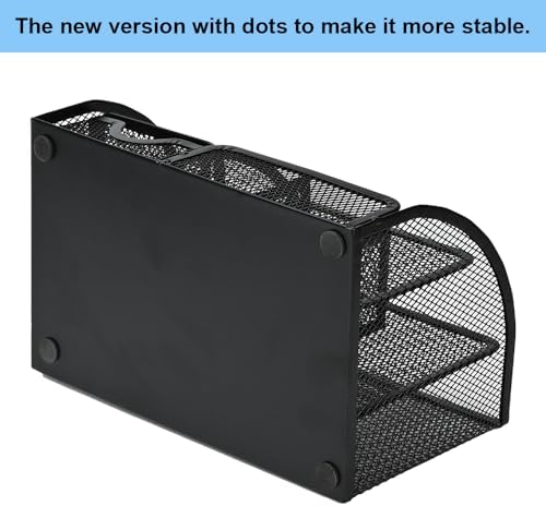 Desk Organizer Stationery Storage, Pencil Holder for Desk, Wire Mesh Office Supplies Journals Notebooks Organizers with 7 Compartments and Mini Drawer (Black) - Image 4