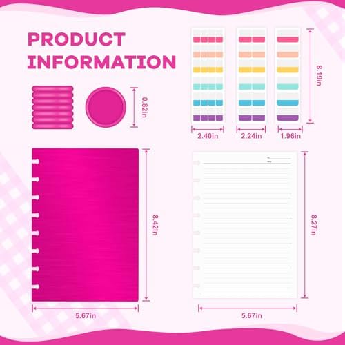Discbound Notebook, 8-Disc Disbound Planner with Removable Pages, 180 Pages Spiral Notebook, Poly Cover Discbound Planner for Work, Travel, Note Taking(With Index Sticker),Rose Red,A5 - Image 2