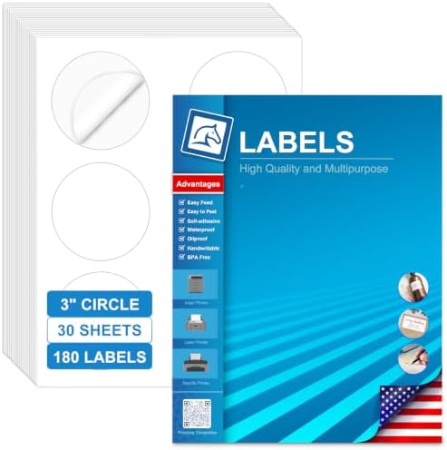 3" Round Labels, Printable for Laser & Inkjet, 180 Labels by Unknown