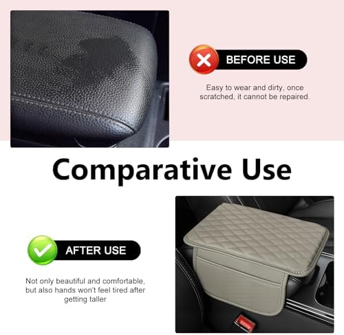 Car Center Console Cover, Waterproof Leather Car Armrest Cover Cushion with Side Storage Pockets, Upgraded Vehicle Armrest Storage Box, Universal for SUV, Sedan, Truck (Gray) - Image 6