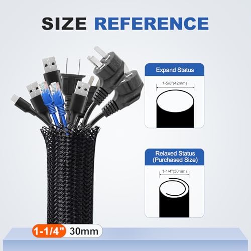 1-1/4" Cable Management Loom Wrap Sleeve Cord Wire Hider Organizer Covers - Image 2