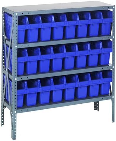 Quantum Storage Systems 1839-SB803BL Solid Heavy Duty 4 Shelves 24 STORE-MAX Blue Bins 39" H x 36" W x 18" D by QuantumStorageSystems
