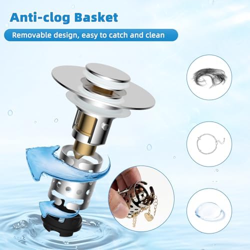 Universal Bathroom Sink Drain Stopper Hair Catcher, Chrome - Image 2